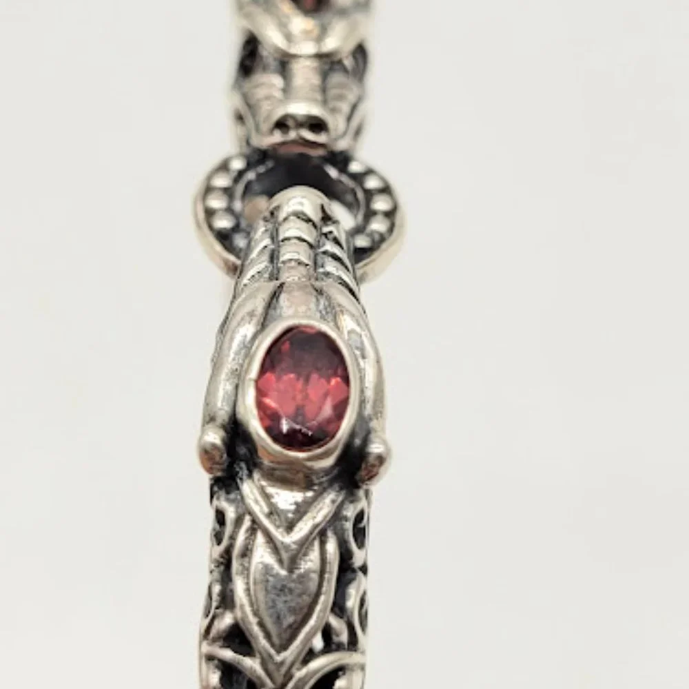 Sterling Silver Dragon Head Bangle Bracelet - Silver